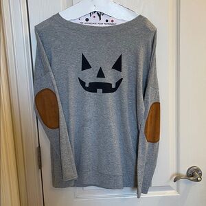 Leo Ross Gray Halloween Pumpkin Face Sweater